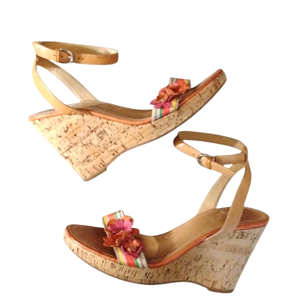 Coach Morgan Strappy Floral Cork Wedge Sandal Size 8.5 - Picture 8 of 9